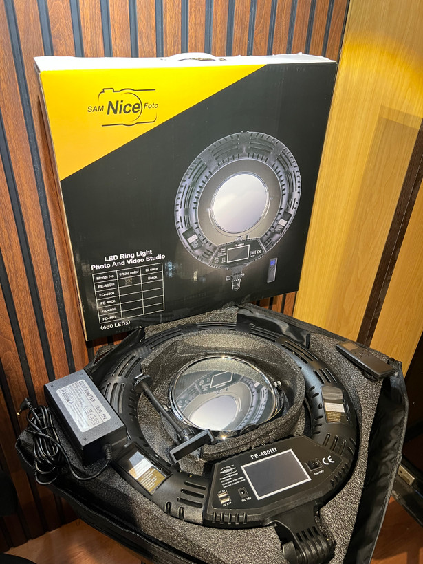 رینگ لایت FE480 نایس فوتو Nice Foto 100W پک کامل با آینه، کیف و پایه حرفه‌ای