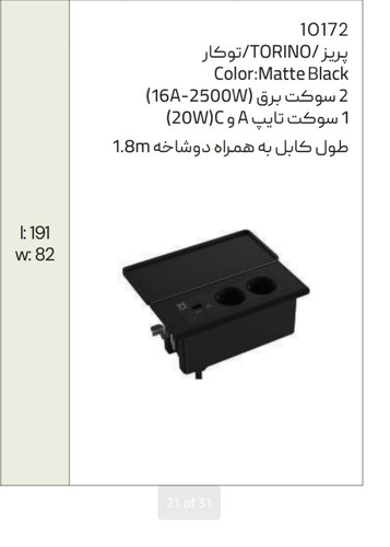 پریز کابینتی توکار ملونی کد 10172